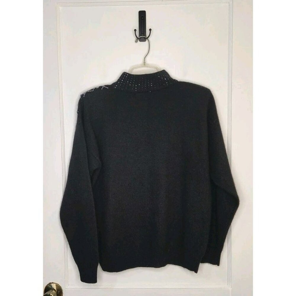 Size Medium Christina Lambswool Angora Black Beaded Turtleneck Sweater - Picture 2 of 5